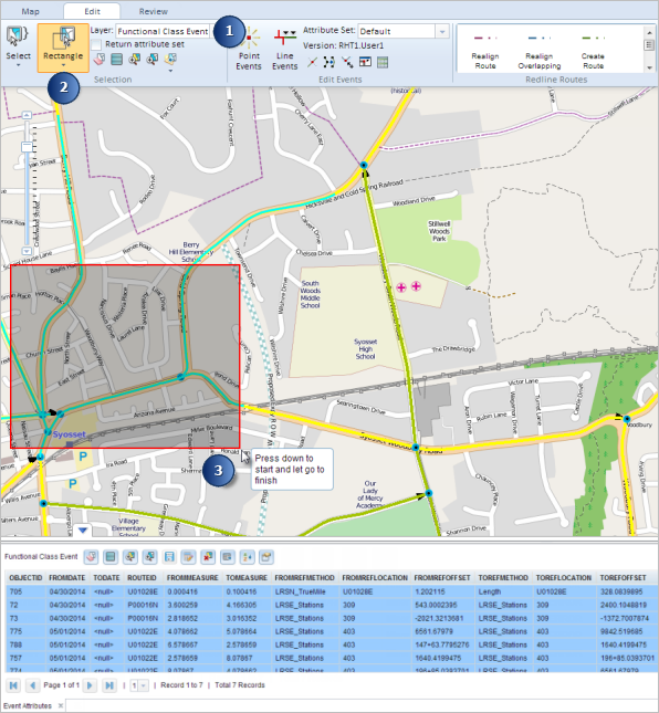 Selecting events by a bounding box